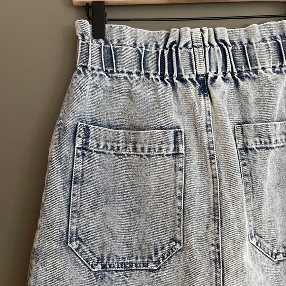 NWT SEA Betty Acid Wash Mini Skirt Size 2 Blue Denim High Waist Paperbag Chic - Picture 10 of 16